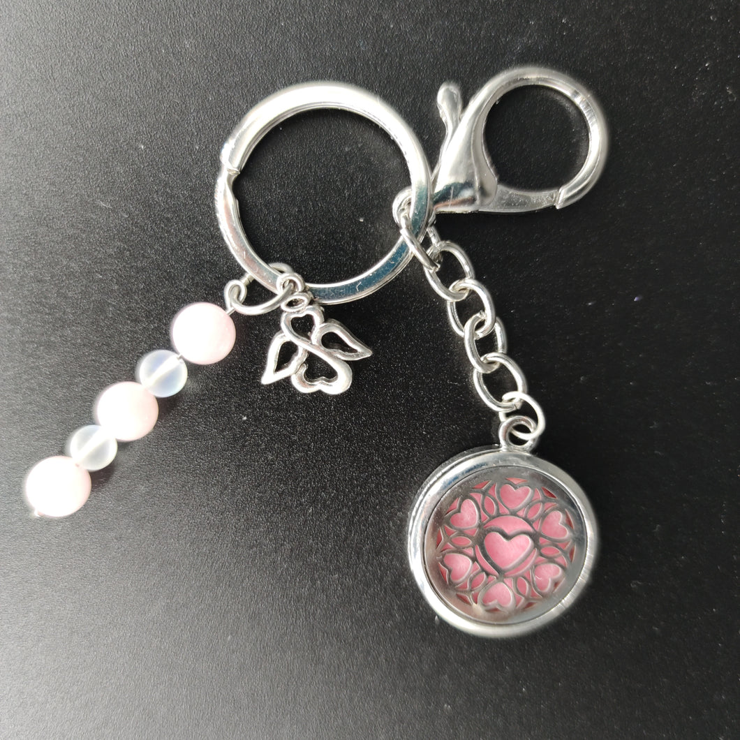 Porte-clés diffuseur,quartz rose et verre polaris