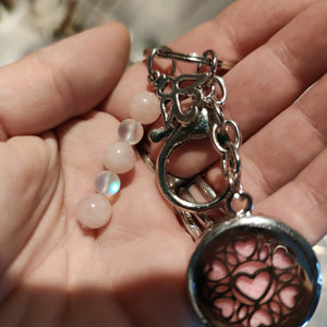 Porte-clés diffuseur,quartz rose et verre polaris