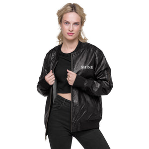 Veste Bomber simili cuir brodé