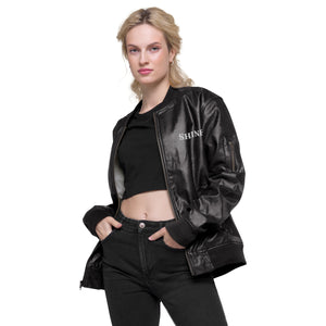 Veste Bomber simili cuir brodé