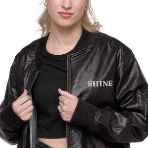 Veste Bomber simili cuir brodé