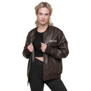 Veste Bomber simili cuir brodé