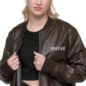 Veste Bomber simili cuir brodé